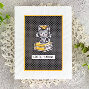 Sunny Studio Con-cat-ulations Yellow & Black Kitty Handmade Graduation Card using Grad Cat 2x3 Clear Photopolymer Stamps