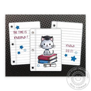 Sunny Studio Stamps Mew Did It! Cat Themed Punny Graduation Handmade Card with mini notebook paper (using School Time 4x6 Clear Photopolymer Stamp Set)