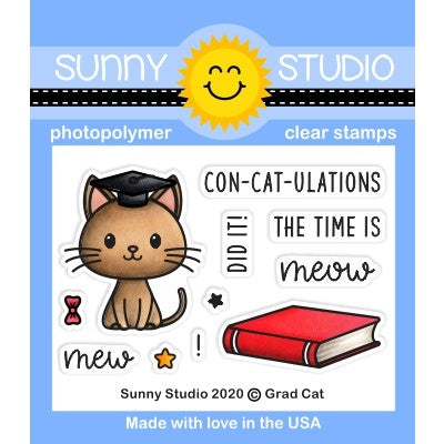Sunny Studio Stamps Grad Cat Punny Kitty Graduation 2x3 Clear Photopolymer Stamp Set