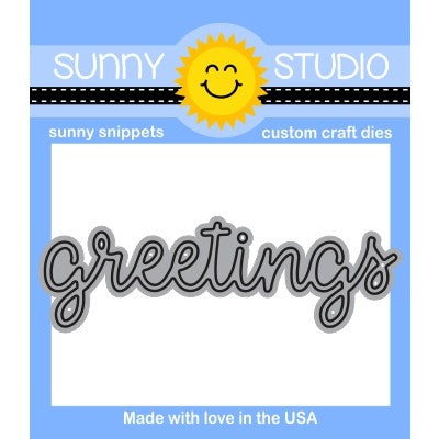 Sunny Studio Stamps 3" Greetings Scripty Word Low-Profile Metal Cutting Die