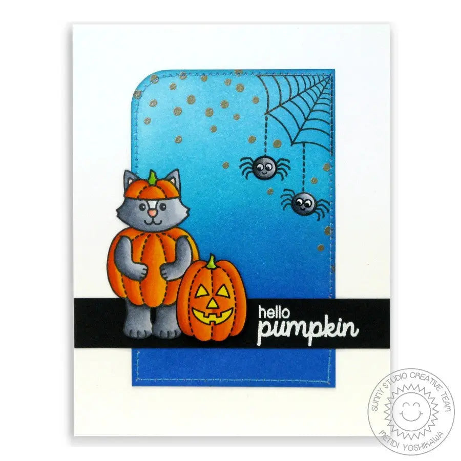 Sunny Studio Stamps Halloween Cuties Hello Pumpkin Spider Web Card