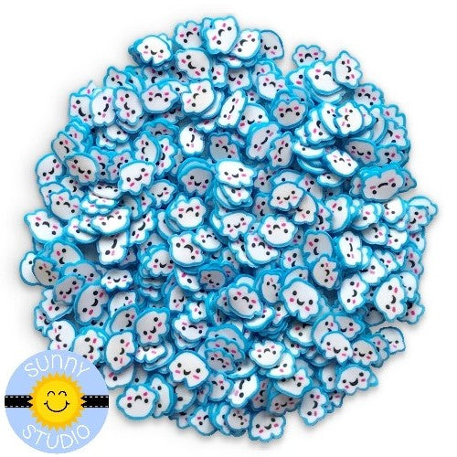 Sunny Studio Happy Cloud Confetti Blue Clay Sprinkles Embellishments with smiley faces for shaker cards