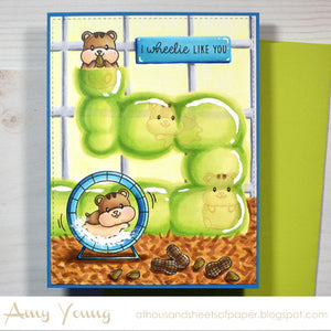Sunny Studio I Wheelie Like You Hamster Wheel in Cage with Tubes & Tunnels Card (using Happy Hamsters 3x4 Clear Stamps)