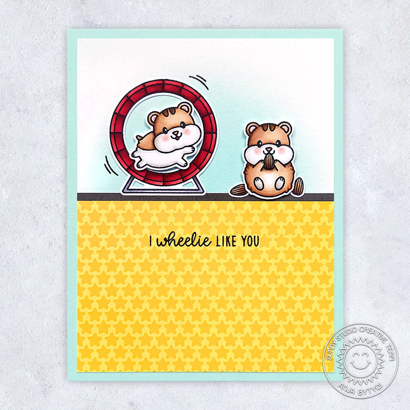 Sunny Studio I Wheelie Like You Hamster on Wheel Card (using Happy Hamsters Clear Stamps)