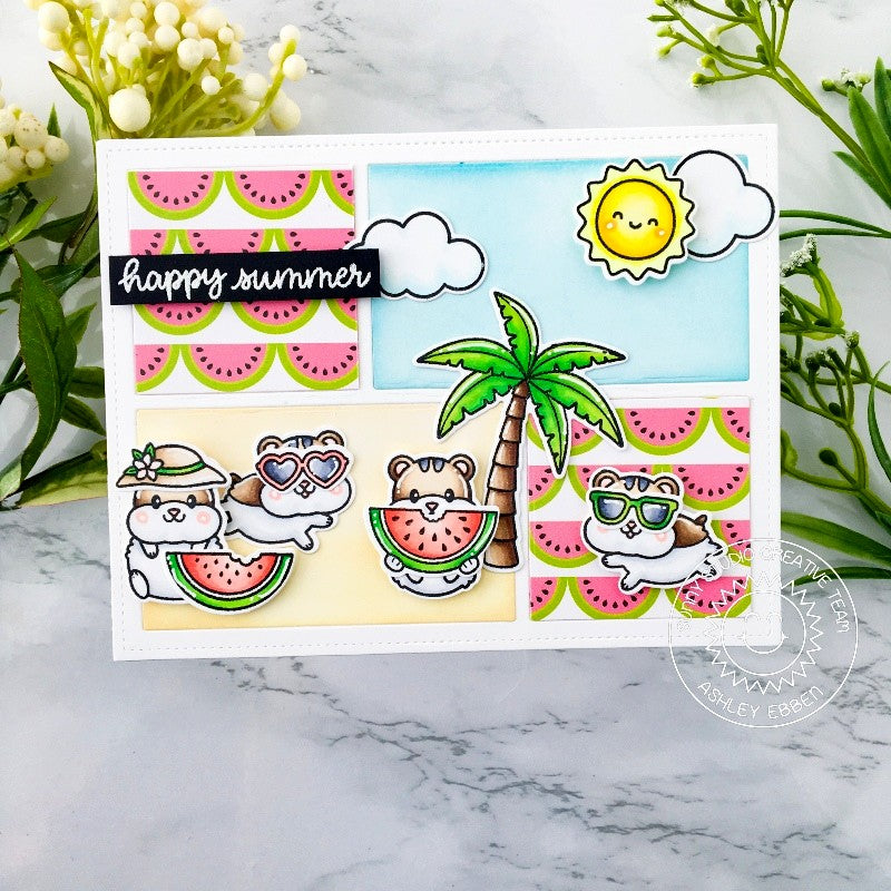 Sunny Studio Stamps Happy Summer Hamsters Eating Watermelon Handmade Card (using Comic Strip Speech Bubbles Metal Cutting Dies)