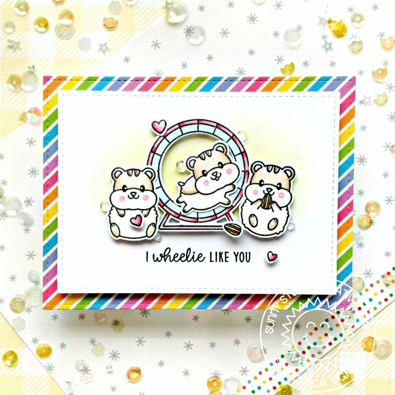Sunny Studio I Wheelie Like You Punny Rainbow Hamster Card (using Happy Hamsters 3x4 Clear Stamps)
