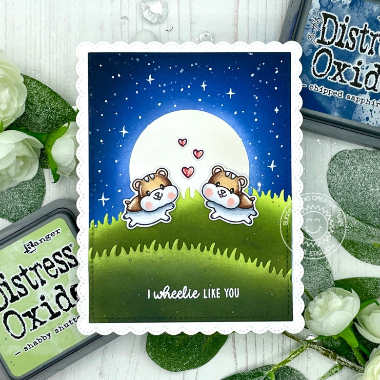 Sunny Studio I Wheelie Like You Hamsters with Moon at Night Love Themed Card (using Happy Hamsters 3x4 Clear Stamps)