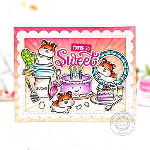 Sunny Studio You're So Sweet Hamsters Baking A Birthday Cake Card (using Make A Wish 2x3 Clear Stamps)