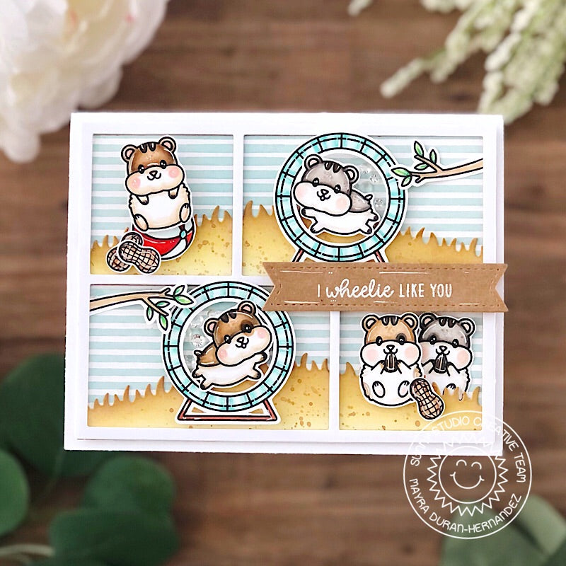Sunny Studio I Wheelie Like You Hamster with Wheel n Cage Punny Handmade Card (using Happy Hamsters Clear Stamps)