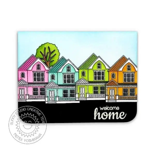 Sunny Studio Stamps Happy Home Welcome Home Rainbow Houses Card