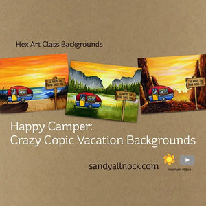 Sunny Studio Stamps Happy Camper Crazy Copic Vacation Backgrounds Cards by Sandy Allnock