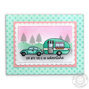 Sunny Studio Stamps Happy Camper 1950's Retro Aqua Trailer Glamping Life With You is An Adventure Card