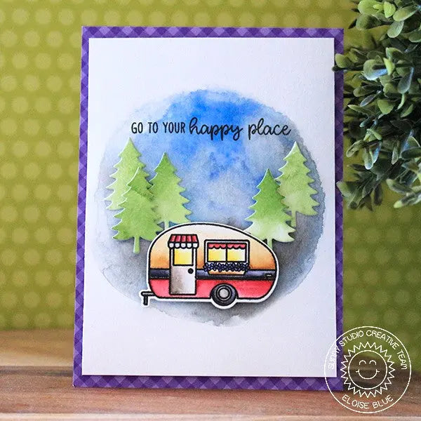 Sunny Studio Stamps Happy Camper Watercolor Circular Scene Retro Camper Card by Eloise Blue