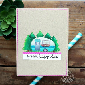 Sunny Studio Stamps Happy Camper Card featuring colored pencils on kraft cardstock