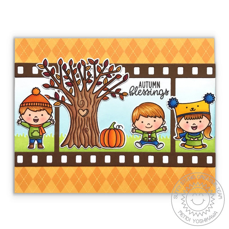 Sunny Studio Stamps Fall Kiddos Kids Playing in the Leaves Card
