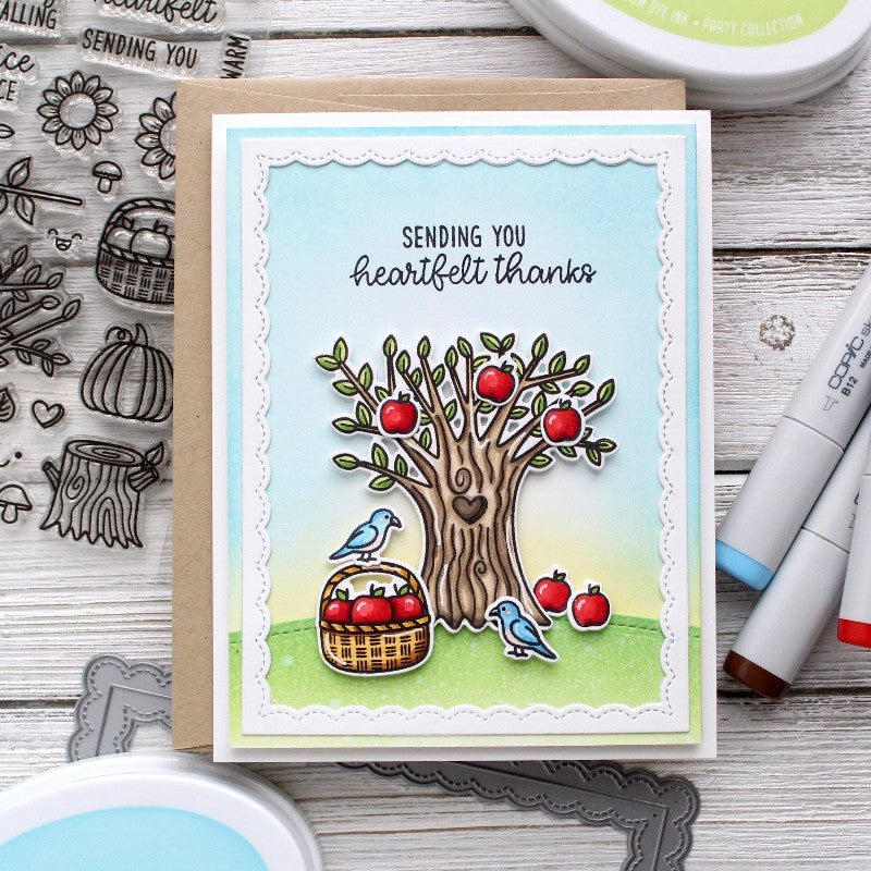 Sunny Studio Happy Harvest Fall Apple Tree Heartfelt Thanks Card