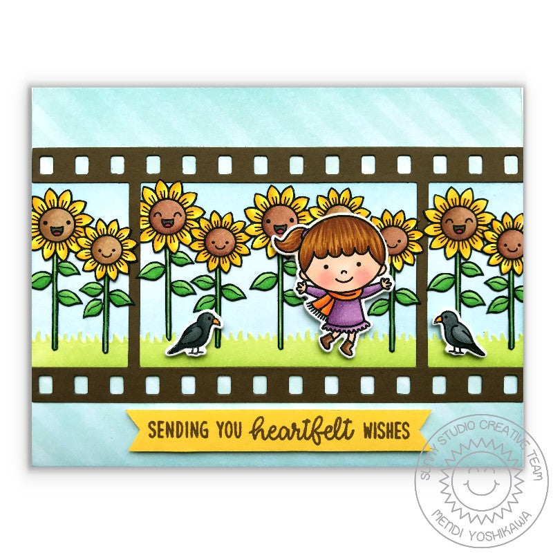 Sunny Studio Stamps Fall Flicks Filmstrip Smiling Sunflower Card by Mendi Yoshikawa
