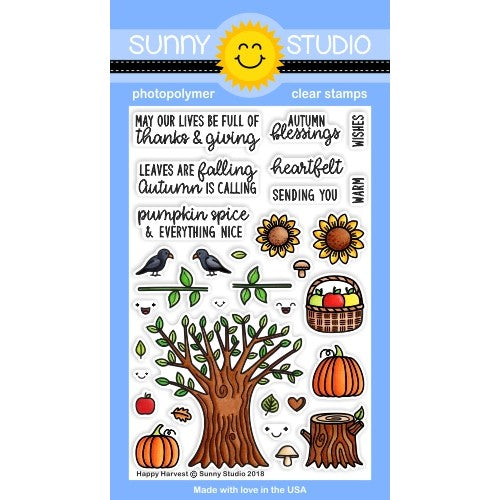 Sunny Studio Stamps Happy Harvest Fall 4x6 Photopolymer Stamps Set with Tree, Sunflowers, Pumpkins & Apples