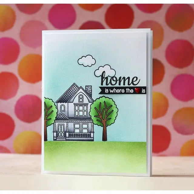 Sunny Studio Home is Where the Heart Is House Card by Eloise Blue (using Happy Home 4x6 Clear Stamps)