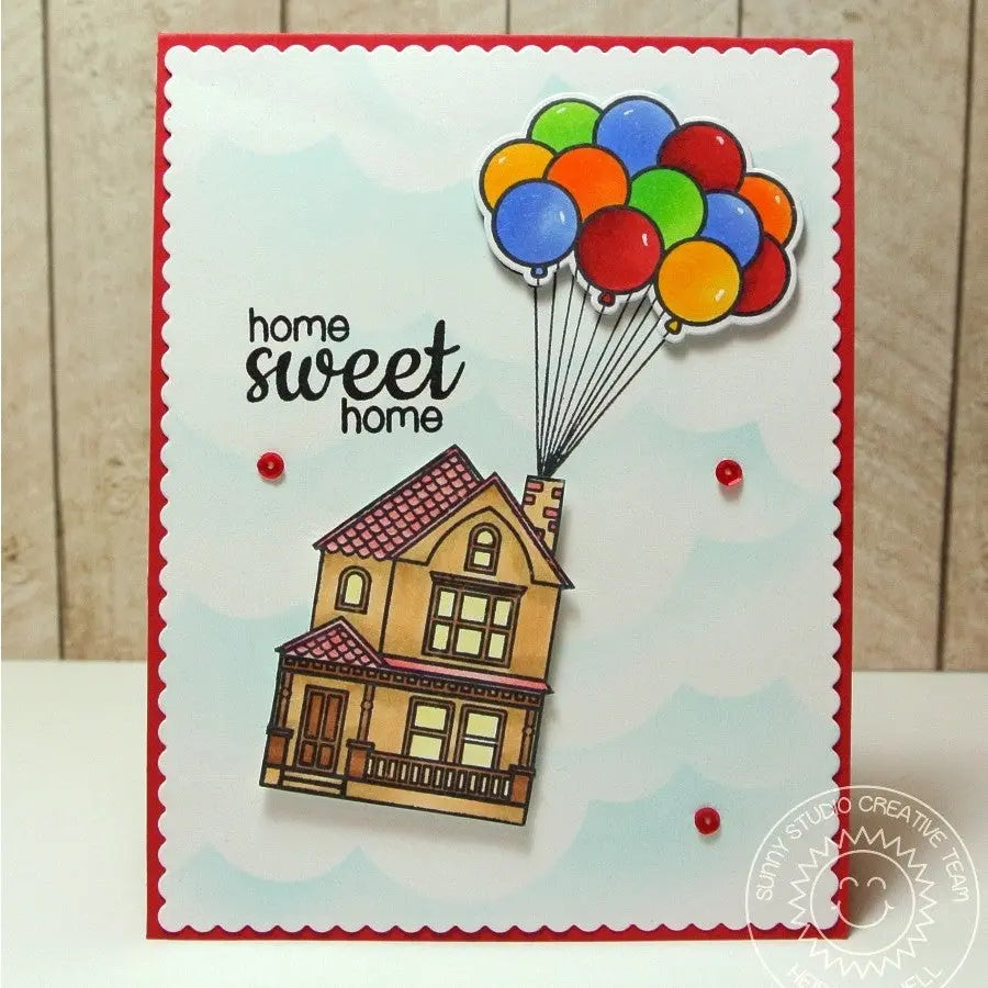 Sunny Studio Stamps Happy Home Up Inspired House with Balloons Card