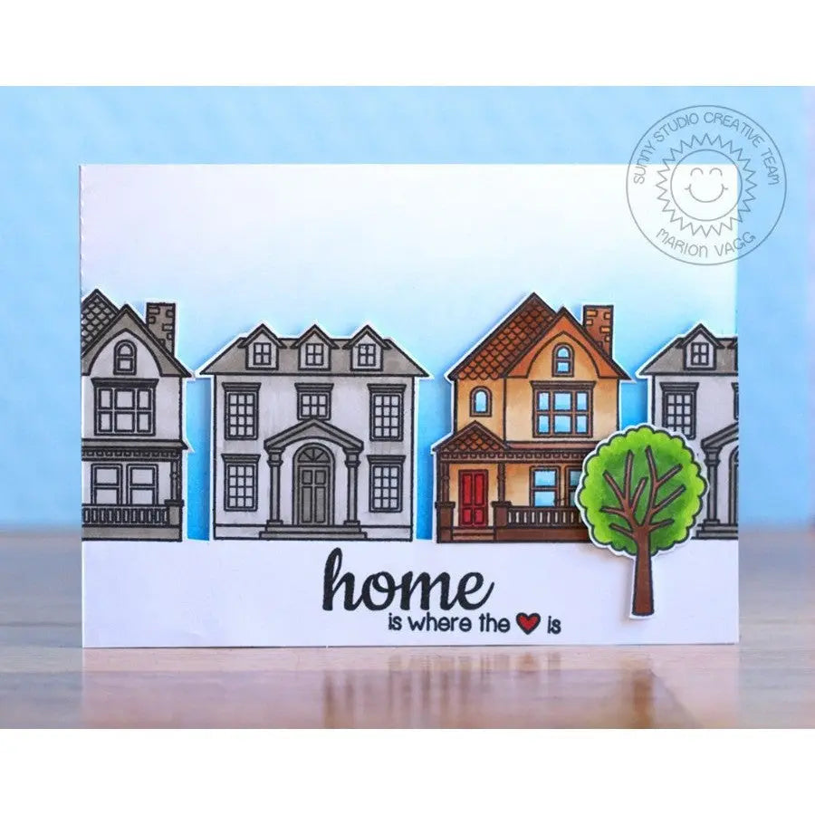 Sunny Studio Stamps Happy Home Neighborhood Houses Card