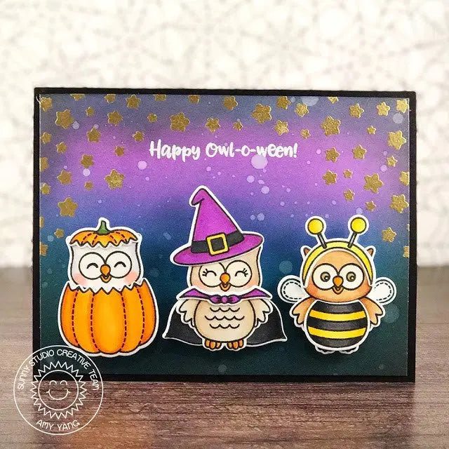 Sunny Studio Stamps Happy Owl-o-ween 3 Costumed Owls Card