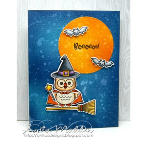 Sunny Studio Stamps Happy Owl-o-ween Witch with Full Moon Card