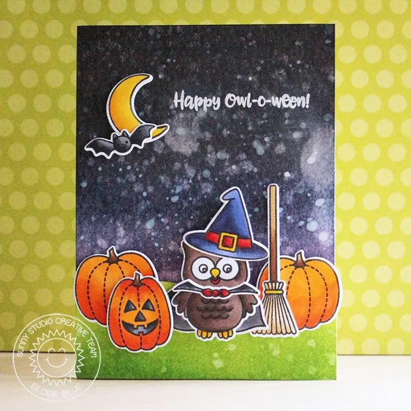 Sunny Studio Stamps Happy Owl-o-ween Witch in Pumpkin Patch Card