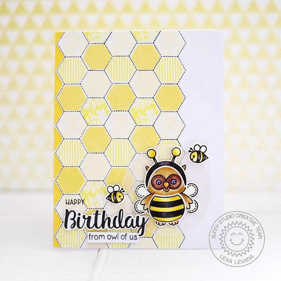 Sunny Studio Stamps Happy Owl-o-ween Bumblebee Honeycomb Birthday Card