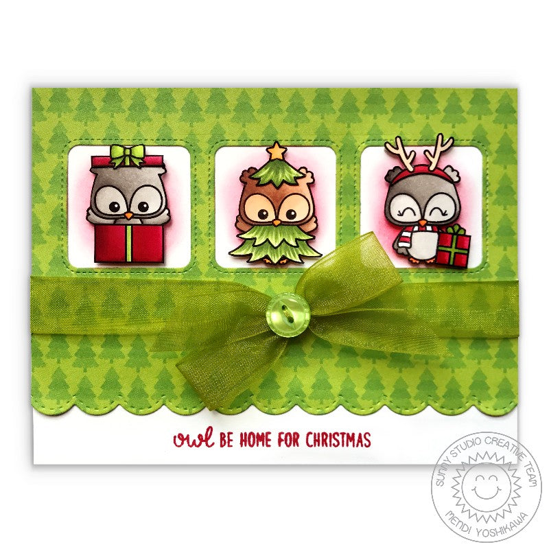 Sunny Studio Stamp Happy Owlidays Owls Dressed for the Holidays Christmas Card