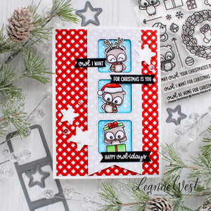 Sunny Studio Stamps Happy Owlidays Owl Window Trio Holiday Card by Leanne West