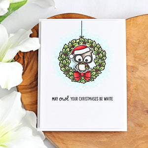 Sunny Studio Stamps Happy Owlidays Owl in Wreath Christmas Card by Michelle Short
