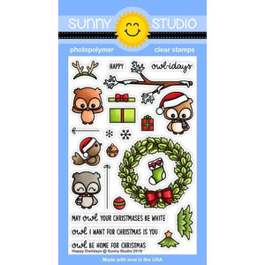 Sunny Studio Stamp Happy Owlidays Christmas Owl 4x6 Clear Photopolymer Stamp Set