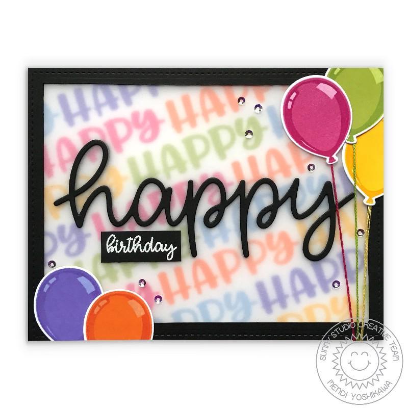 Sunny Studio Stamps Happy Birthday Balloon Card using Scripty Happy Large Word Die