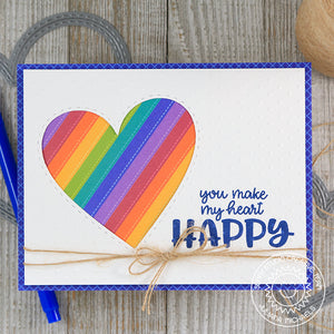 Sunny Studio Stamps You Make My Heart Happy Rainbow Striped Card