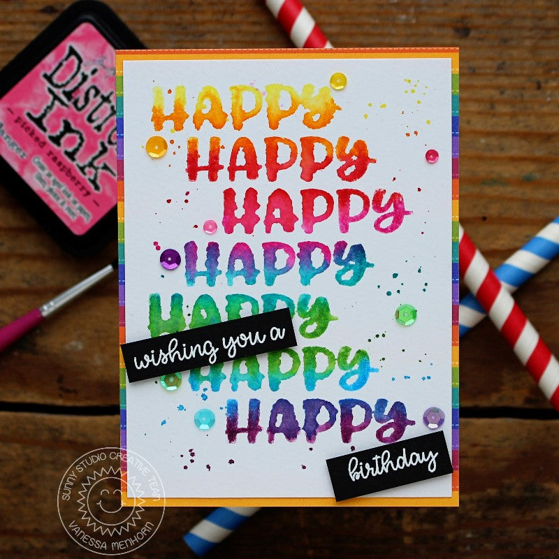 Sunny Studio Stamps Happy Thoughts Rainbow Watercolor Birthday Card by Vanessa Menhorn