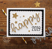 Sunny Studio Stamps Happy New Year Card (using Happy Script Over-sized word die)