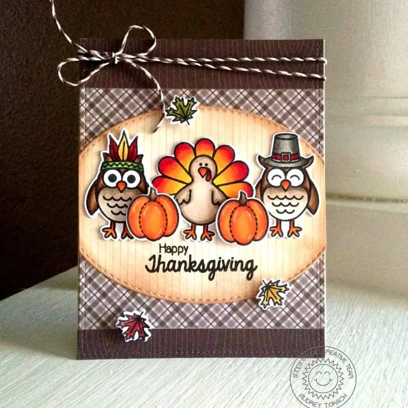 Sunny Studio Stamps Harvest Happiness Thanksgiving Pilgrim, Indian & Turkey Card