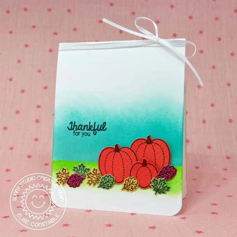 Sunny Studio Thankful for You Fall Pumpkins & Leaves Autumn Card (using Harvest Happiness 4x6 Clear Stamps)