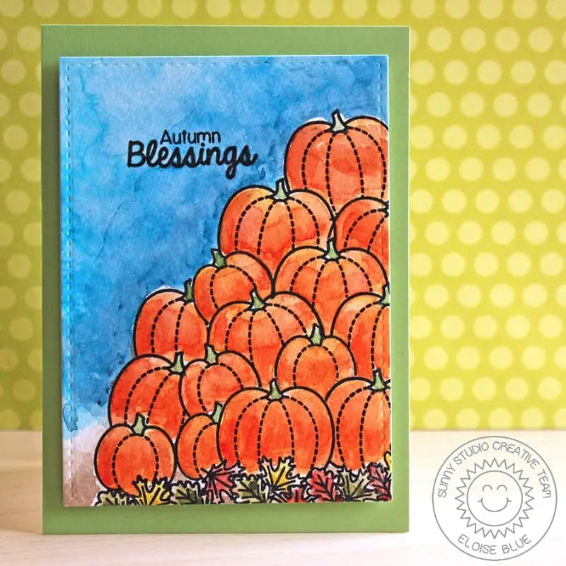 Sunny Studio Autumn Blessings Pile of Pumpkins at the Patch Watercolor Fall Card (using Harvest Happiness 4x6 Clear Stamps)