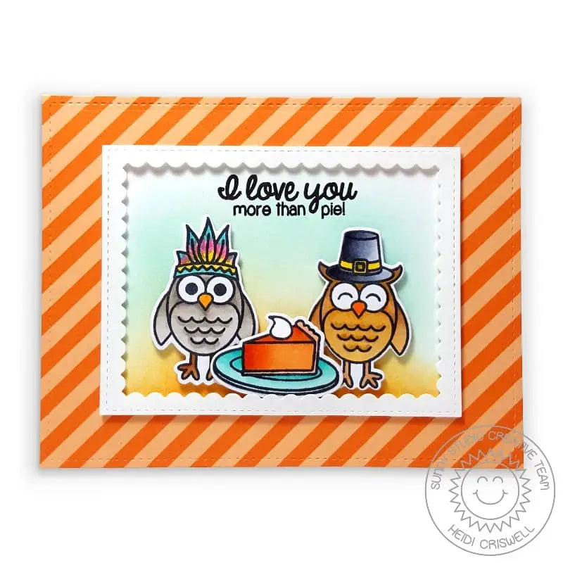 Sunny Studio Stamps Harvest Happiness Thanksgiving Pilgrim, Indian & Pumpkin Pie Card