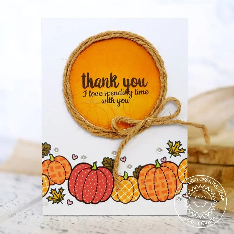 Sunny Studio Stamps Harvest Happiness Paper-Pieced Pumpkin Fall Thank You Card