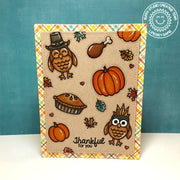Sunny Studio Stamps Harvest Happiness Thanksgiving Pilgrim & Indian with Fall Leaves & Pumpkins Kraft Card