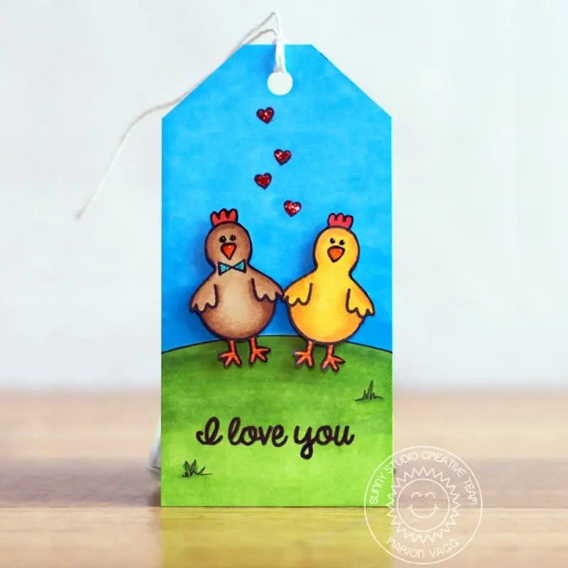 Sunny Studio I love You Chicken Gift Tag (using Harvest Happiness 4x6 Clear Turkey Stamps)