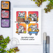 Sunny Studio Mouse with Wheelbarrow, Wagon & Pumpkins Handmade Autumn Fall Themed Card (using Harvest Mice 4x6 Clear Stamps)