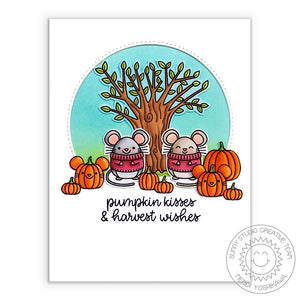Sunny Studio Pumpkin Kisses & Harvest Kisses Mouse with Pumpkins & Tree Autumn Fall Card using Happy Harvest 4x6 Clear Stamps