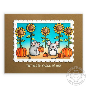 Sunny Studio Punny Fall Mouse in Pumpkin Patch with Sunflowers Handmade Card using Harvest Mice Clear Photopolymer Stamps