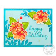 Sunny Studio Stamps Hawaiian Hibiscus Turquoise & Coral Layered Flower Birthday Card by Anja