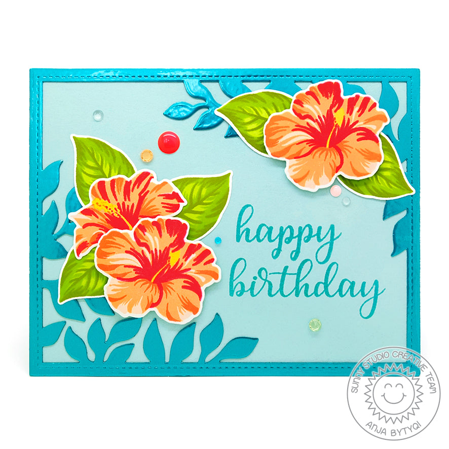 Sunny Studio Stamps Hawaiian Hibiscus Turquoise & Coral Layered Flower Birthday Card by Anja