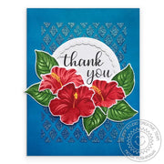 Sunny Studio Stamps Hawaiian Hibiscus Red & Blue Glittery Diamond Card by Mendi Yoshikawa
